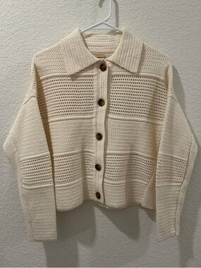 Magaschoni Women’s Cream Open-Knit Button Cardigan NWT Size S